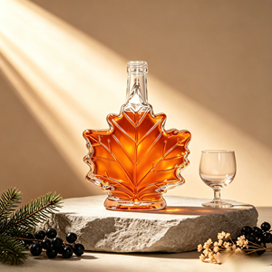 Mini-bouteille de luxe en verre en forme de feuille d'érable pour spiritueux, brandy, vodka, <span class=keywords><strong>whisky</strong></span>, gin, rhum – Contenant au design unique pour les fêtes - Product Image 1