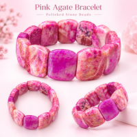 Bracelet Chunky en Agate Rose, Perles Rectangulaires Polies, Bijou Élastique Tendance pour Femme