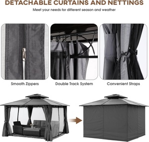 ABCCANOPY-Gazébos à toit rigide d'extérieur, toit en polycarbonate imperméable avec filet à mailles, cadre supérieur en aluminium - Product Image 2