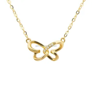 Collier romantique en or véritable 18k, pendentif en diamant naturel, collier papillon en or pur 18k, ensemble de bijoux pour femmes