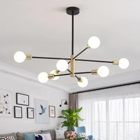 Lustre Sputnik Moderne Noir et Or 4 6 8 10 Lumières E27/E26 avec Globes Opale pour Salle à Manger, Îlot de Cuisine, Hôtel