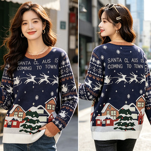 เสื้อสเวตเตอร์ไหมพรมผู้หญิงแบบสั่งทำพิเศษ คอวี แขนยาว ผ้าฝ้ายผสมไนลอน ลายแจ็คการ์ด  สำหรับฤดูหนาว สวมใส่สบาย - Product Image 3