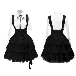 Vestido Lolita Clásico para <span class=keywords><strong>Mujer</strong></span>, Estilo Vintage, Inspirado en Cosplay y Anime, Negro, Manga Larga, Hasta la Rodilla, Poliéster - Product Image 4