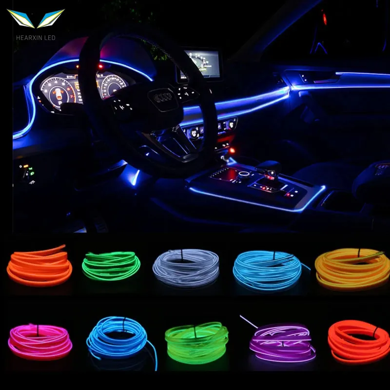 1m/2m/3m/5m Neon LED interni Auto strisce di luce ambientale Auto LED Strip ghirlanda EL fune metallica decorazione Auto lampada tubo flessibile