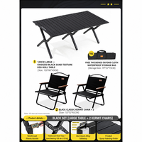 Ensemble table de camping avec 2 chaises pliantes, table en acier carbone noir pliable pour pique-nique en plein air, camping, portable