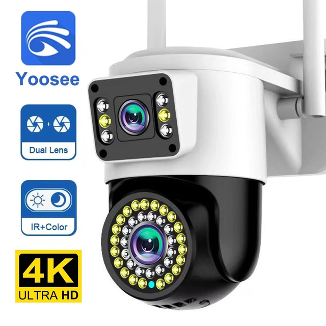 Yoosee App Wifi Outdoor Dual Lens Security Camera Factory Custom Logo Night Vision CCTV PTZ Wireless Home Camera Auto Tracking