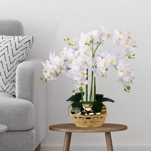 Orchidea artificiale <span class=keywords><strong>in</strong></span> <span class=keywords><strong>vaso</strong></span> d'oro bianco finto orchidea pianta <span class=keywords><strong>in</strong></span> <span class=keywords><strong>vaso</strong></span> d'oro composizione floreale <span class=keywords><strong>fiori</strong></span> <span class=keywords><strong>bianchi</strong></span> - Product Image 5