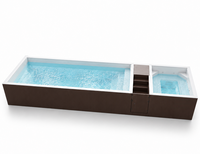 Piscine de luxe en FRP de 11 m avec revêtement WPC, piscine modulaire hors sol avec spa intégré et escalier