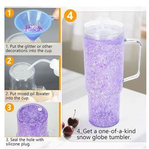 Vaso de Agua de Plástico PC de Doble Pared de 40 oz, Diseño Personalizado, Vaso con Asa Tipo Bola de Nieve - Product Image 4
