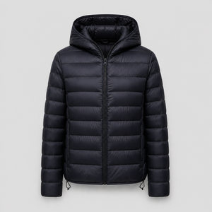 Manteau d'hiver unisexe pour homme, à capuche, couleur unie, fermeture éclair, style décontracté, noir, coupe ajustée, 90% de duvet - Product Image 2