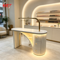 Bureau de manucure moderne avec éclairage LED intégré, 3 tiroirs de rangement, poste de travail pour salon de beauté et institut de manucure