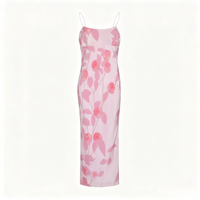 Robe longue personnalisée pour femme, en satin doux, imprimé floral rose, respirante, taille naturelle, pour l'automne et l'été, idéale au quotidien