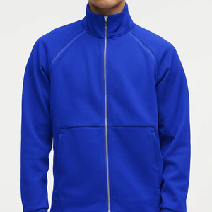 Unisex Blue Fleece <b>Track</b> <b>Jacket</b> Custom Collar Zipper Closure Sporty Style Winter Wear Regular Fit Knitted Polyester Material - Product Image 6