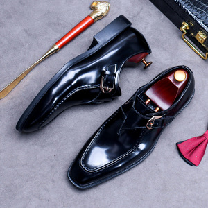 Chaussures habillées en cuir véritable pour hommes - polyvalentes - bout carré - cuir de vachette pleine fleur brillant - chaussures de marié - Product Image 4