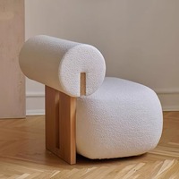 Fauteuil scandinave en bois massif, style moderne et luxueux, couleur crème, pour salon, fauteuil relax en peau de mouton, chaise de loisirs individuelle