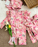 Maillots de bain et vêtements de plage imprimés sur mesure à faible MOQ, de haute qualité, durables, ensemble de bikini rose à volants une pièce pour filles