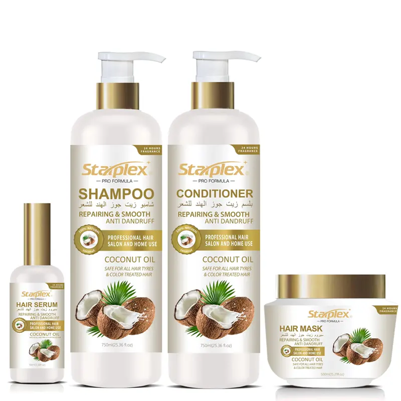 Starplex kepek önleyici pürüzsüzleştirici bitkisel hindistan cevizi yağı saç bakımı doğal şampuan ve saç kremi seti