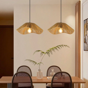 Bamboo Woven Pendant <b>Light</b> Round E26 LED Single Head Chandelier For Living Room Home Decor - Product Image 4