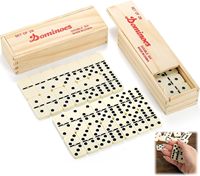 Lot de 28 jeux de société en bois double six dominos avec étui en bois durable pour joueurs de domino