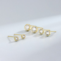 Anting-anting stud solitaire bezel bulat klasik berlapis emas Vermeil perak sterling 925, anting-anting stud klasik perak sterling