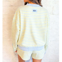 Ensemble survêtement décontracté pour femme avec logo brodé personnalisé, sweat-shirt rayé à col rond et short, coupe ample et oversize