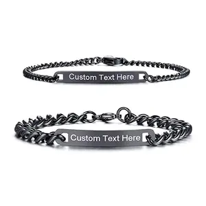 Cross-border hot sales of stainless steel couple bracelet ins engraved Cuban chain