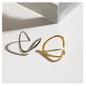 Anneau ouvert réglable de conception de déclaration rétro plaqué or 18 carats anneaux de mode de lignes brillantes simples - Product Image 4