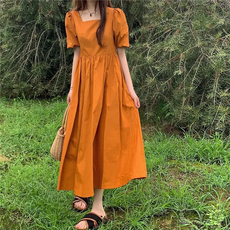 Korean Style Orange Dress Spanish maxi fairy dresses