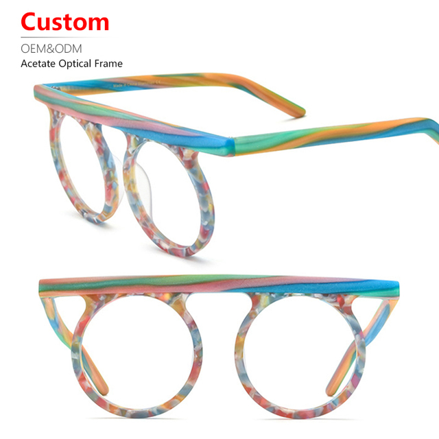 Wholesale Colorful Acetate Round Eyewear Women Brand Design New High-Quality Vintage Optical Frame Anti Blue Light Glasses