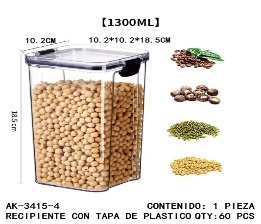 Contenedor Acrílico Hermético de 1300 ml, Rectangular, para Almacenamiento de Alimentos, con Tapa, Organizador de Refrigerador, para Cereales, Harina, Pasta - Product Image 1