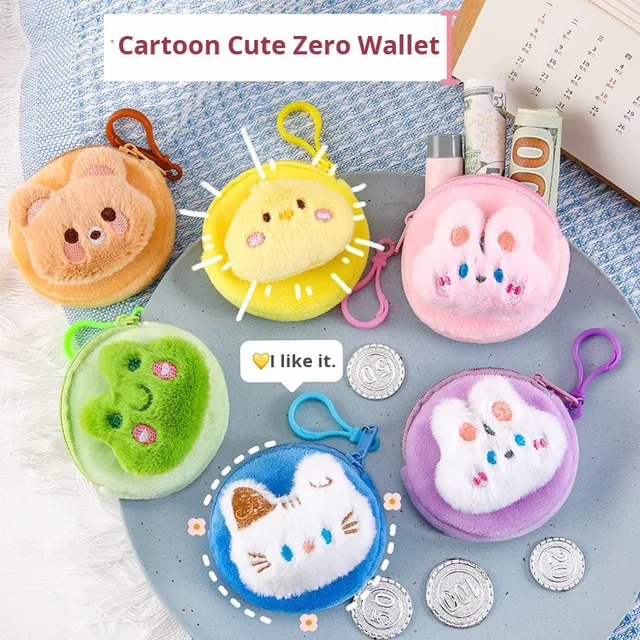 Cute Mini Soft Animal Coin Purse Portable Student Plush Storage Bag with Earphone Compartment for Coin Storage