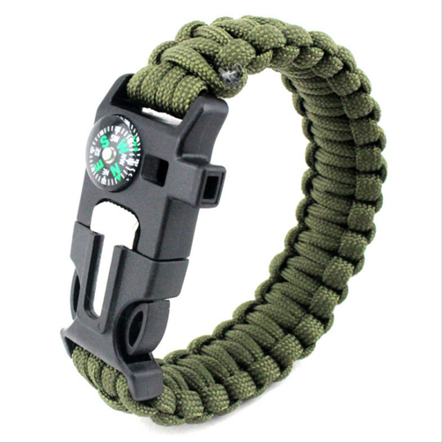 Hot Sale Custom Camping Outdoor Survival Emergency Men Cord Bracelet With Compass Fire Flint Whistle