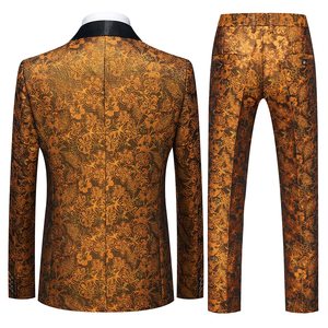Completo Smoking da Uomo 3 Pezzi Vestibilità Regolare con Motivo Floreale Giacca Blazer Gilet Pantaloni Set Completo da Uomo per Matrimonio - Product Image 5