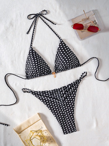 Women's 2 Piece Halter Triangle Bikini Swimsuit Custom Sexy Swimwear Print Front Logo Breathable Quick Dry Spandex/Polyester - Product Image 6