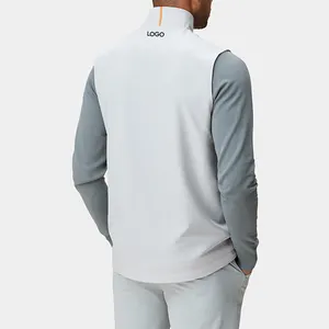 OEM Custom Logo Utility 100% Polyester Men Solid Color Sport Light Grey Stretch Wind Gilet Golf Vest