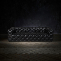 Sofá de cuero negro Chesterfield a medida, proveedor de Foshan, sofá de 3 asientos Chester Field para el hogar, sala de estar, sofá estilo Wabi Sabi