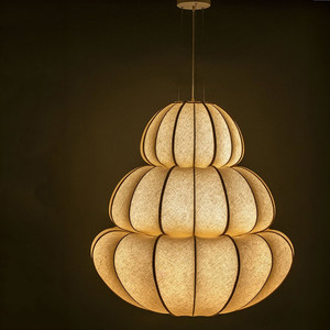 Lustre géométrique en lin à six têtes, luminaire suspendu rond pour salon, chambre à coucher, salle à manger, décoration intérieure - Product Image 2