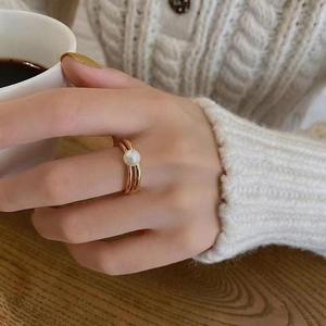 แหวนเงินแท้ S925 รุ่นเคลือบทอง K พร้อมอุปกรณ์ตกแต่งมุก DIY สำหรับมุกขนาด 7-10 มม. รุ่น 10059 ตัวจับประดับเงิน - Product Image 4