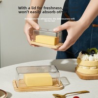 Boîte à pain, fromage et beurre rectangulaire moderne et minimaliste en bambou et PET JX Plate Lid