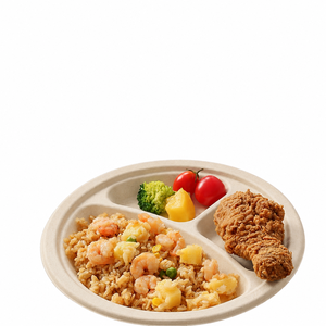 9 Inch White Bamboo Bagasse 3 <b>Compartment</b> Disposable <b>Plate</b> Eco Friendly Biodegradable Food Tray Lunch Catering Party - Product Image 1
