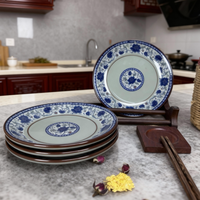 Luxuriöses Handgefertigtes Keramik-Geschirr Kreatives Unterglasur-Blau-Weiß Exquisites Flachteller-Set 10 Knochenförmige Teller Suppenteller Vintage
