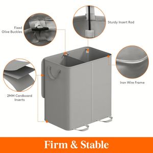 Double Laundry <b>Basket</b> with Lid and Removable Laundry Bags <b>Large</b> Collapsible Laundry Hamper with 2 Sections for Laundry Room - Product Image 2