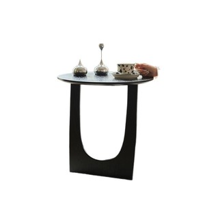 Tk Tongke <b>Round</b> <b>Coffee</b> <b>Table</b> With Storage Shelf Modern Living Room Side <b>Table</b> <b>Black</b> Glass Top And Wooden Base - Product Image 5