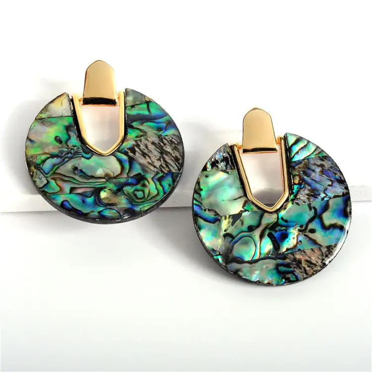 Big Vòng Acrylic Acetate Earrings Đối Với Phụ Nữ Bohemian Lốm Đốm Nhựa Hình Học Đĩa Bào Ngư Shell Stud Earrings