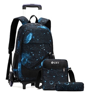 3 pcs azul los niños de la Escuela de bolsa almuerzo bolsa de lápiz de ruedas <span class=keywords><strong>mochila</strong></span> con 2 ruedas y 6 ruedas - Product Image 3