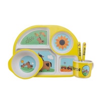 Ensemble de vaisselle en fibre de bambou écologique réutilisable, certifié CE, imprimé sur mesure, assiettes, bols, tasses et cuillères-fourchettes incassables – Vente en gros