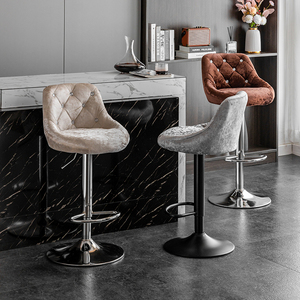 Bar <strong>Stool</strong> Height <strong>Adjustable</strong> Lift Tall Back Cheap Luxury Modern Home Furniture Swivel Metal Velvet Kitchen High Chairs Bar <strong>Stool</strong> - Product Image 6