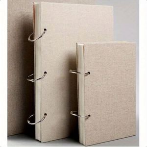 Retro <b>Mini</b> Linen Plain Cover Sketchbook 160GSM Thick Refillable Loose Leaf <b>Notebook</b> - Product Image 3