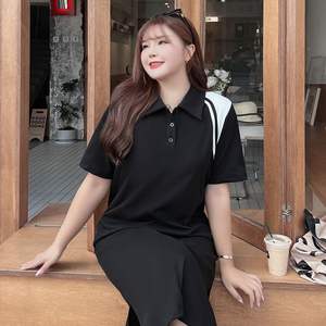 เดรสสเวตเชิ้ตคอปกโปโล รุ่น Runqi N8749 สีสันตัดกัน ทรงหลวม ไซส์ใหญ่ แขนสั้น ระบายอากาศได้ดี เหมาะสำหรับใส่ในชีวิตประจำวัน สไตล์ลำลอง สำหรับผู้หญิง - Product Image 1