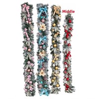 Guirlande de Noël scintillante motif flocon de neige, style européen, en PVC, décorations nœuds et boules pour vitrines de centres commerciaux et escaliers